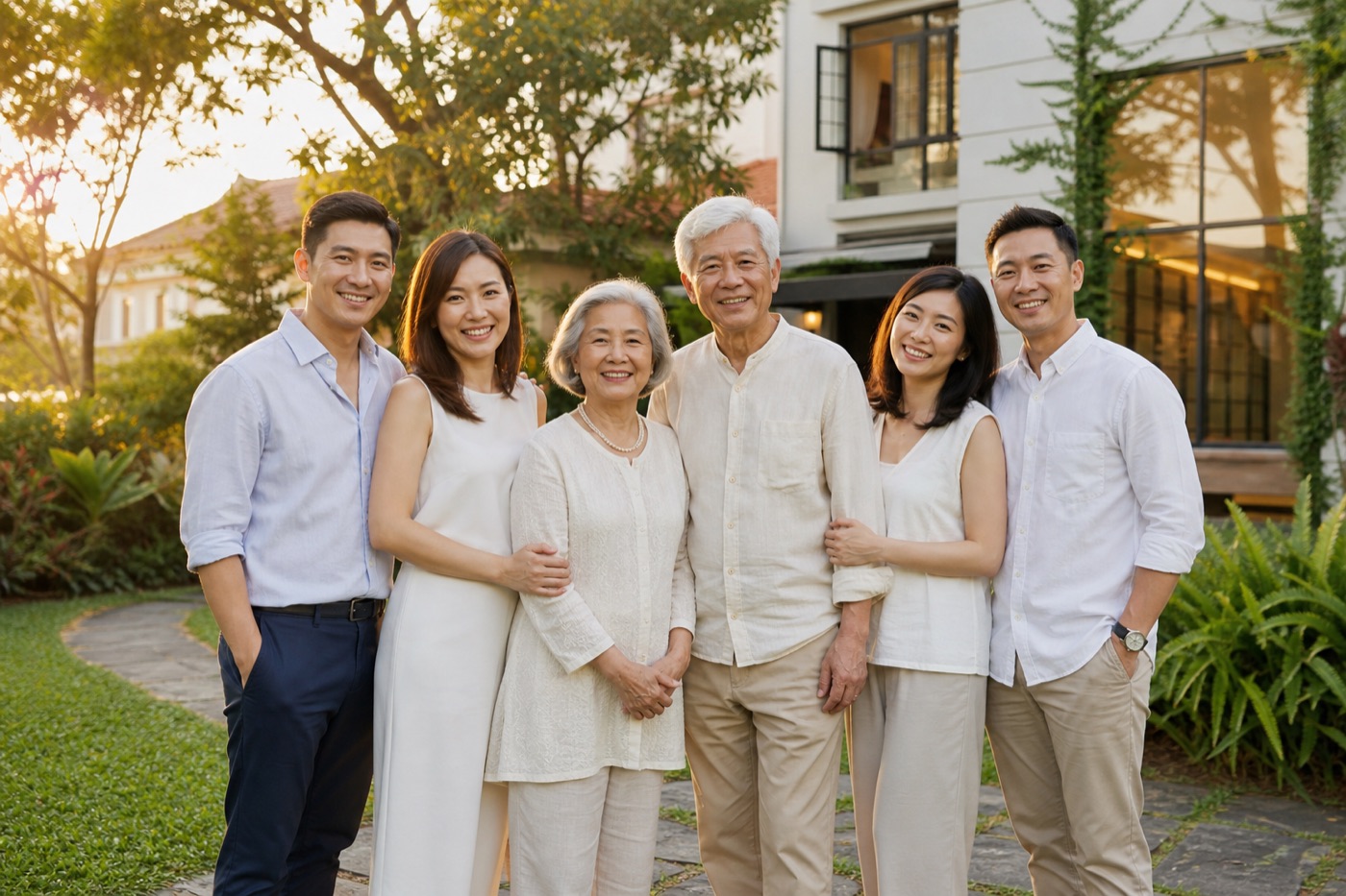 Three generations of a Singaporean family at their home